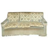 Blue 1920's Deco Couch with Curved Front on Casters
